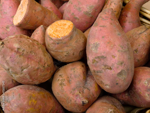 Sweet potatoes at an outdoor market in Paris