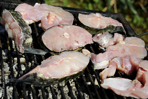 isolated fish on grill