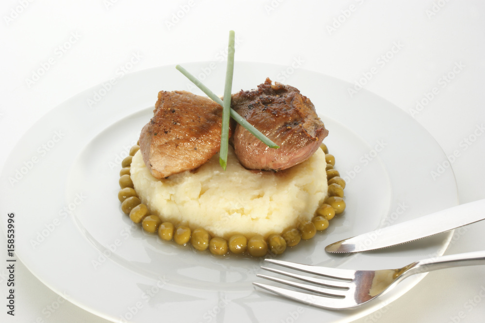 medallion of pork fillet mashed potato and pea