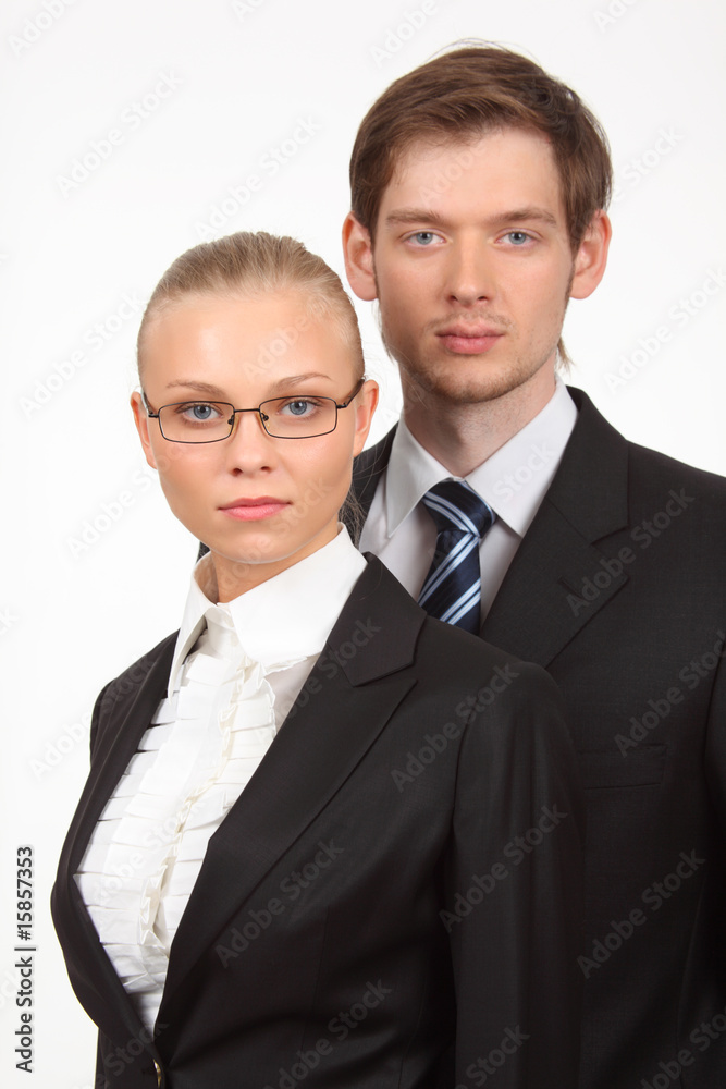 portrait of serious young business woman and businessman
