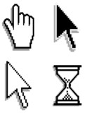 Web hand and arrow cursor with hour-glass