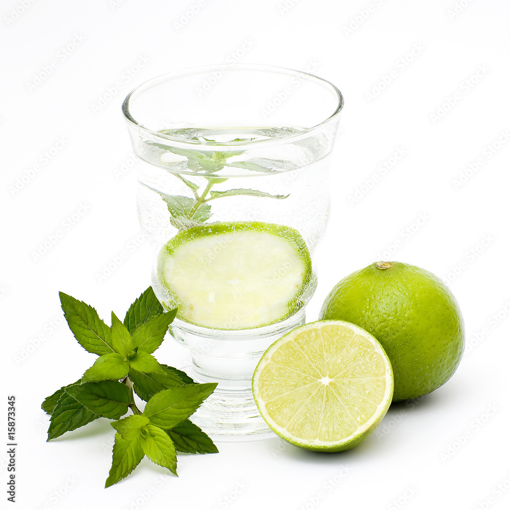 water with lime and mint water with lime and mint