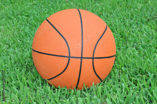 Orange basketball on green grass