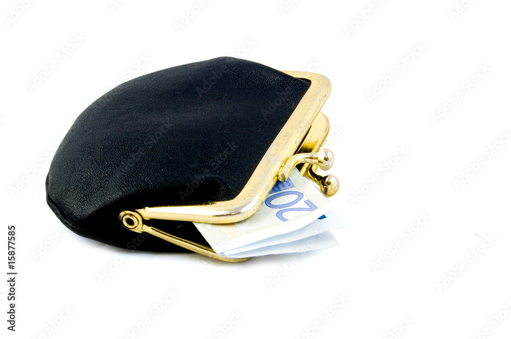 small black wallet with a twenty euro bill small black wallet with a twenty euro bill