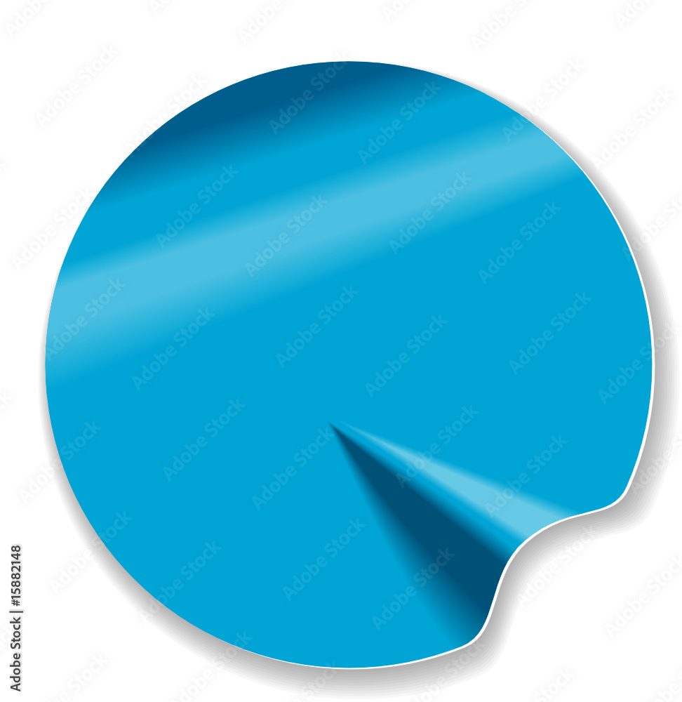 Blue circular sticky icon label peeling off Blue circular sticky icon label peeling off