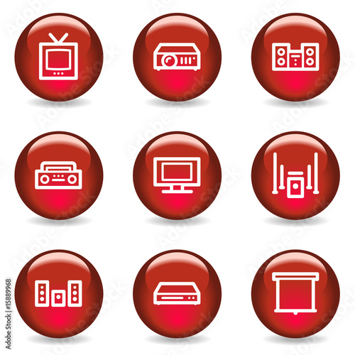 Audio video web icons, red glossy series