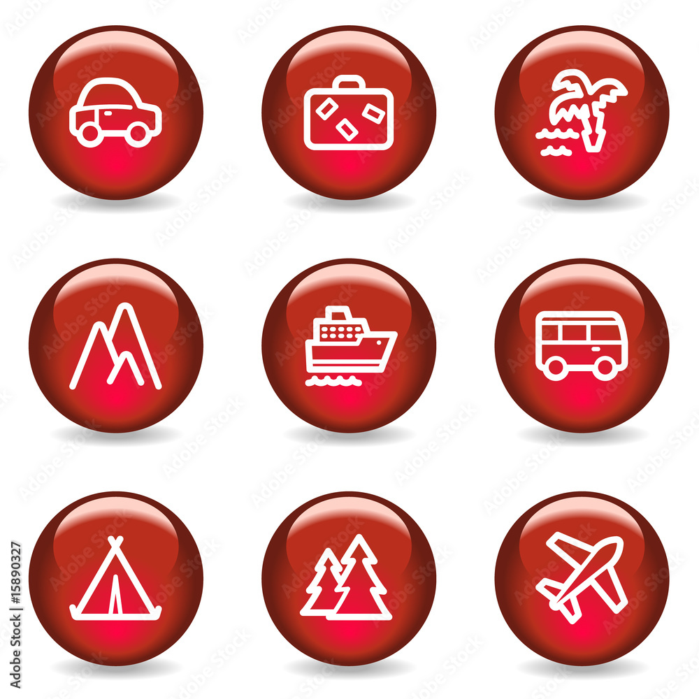 Travel web icons, red glossy series