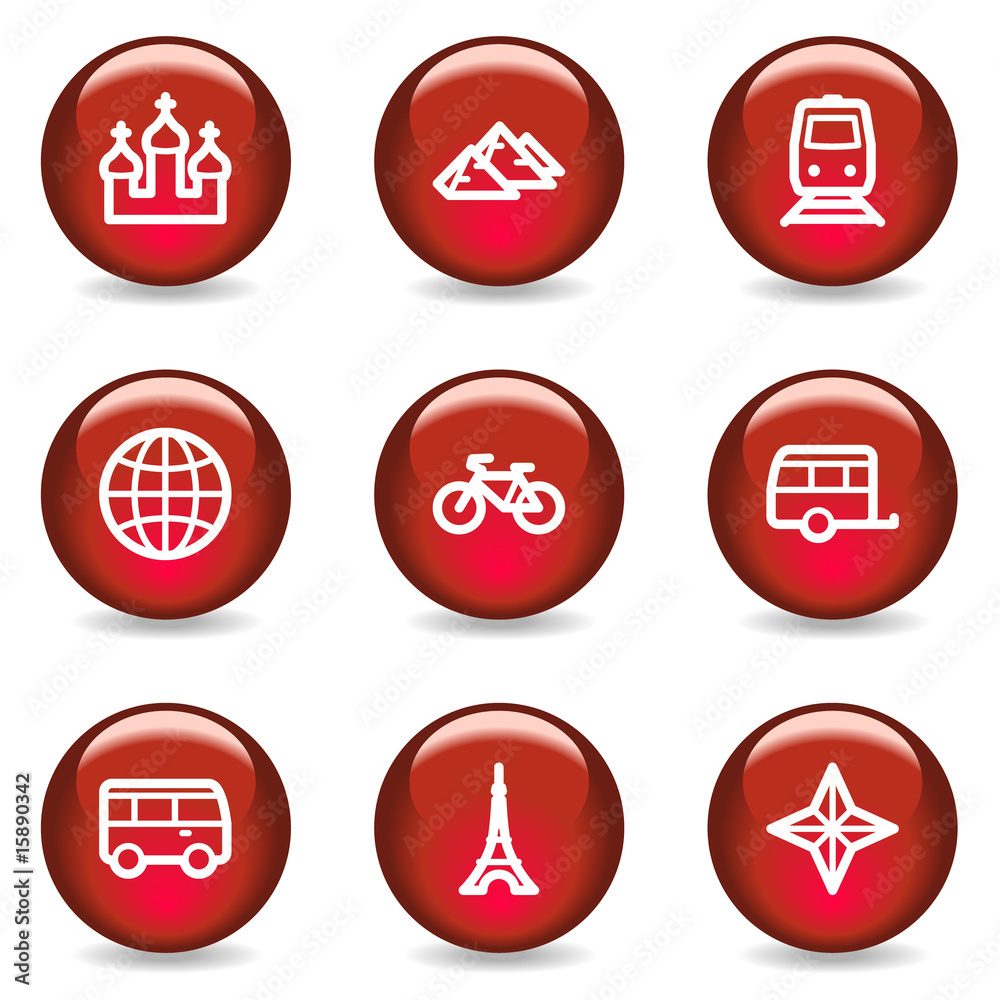Travel web icons set 2, red glossy series