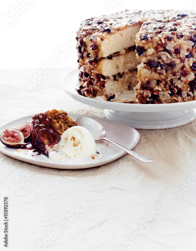dessert, fig cake with ice cream and lane cake