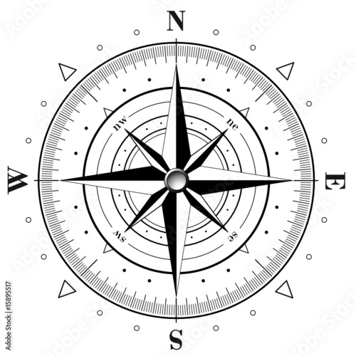 Black compass rose isolated on white