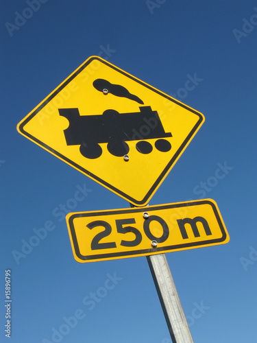 Road sign - train crossing  - 250 m