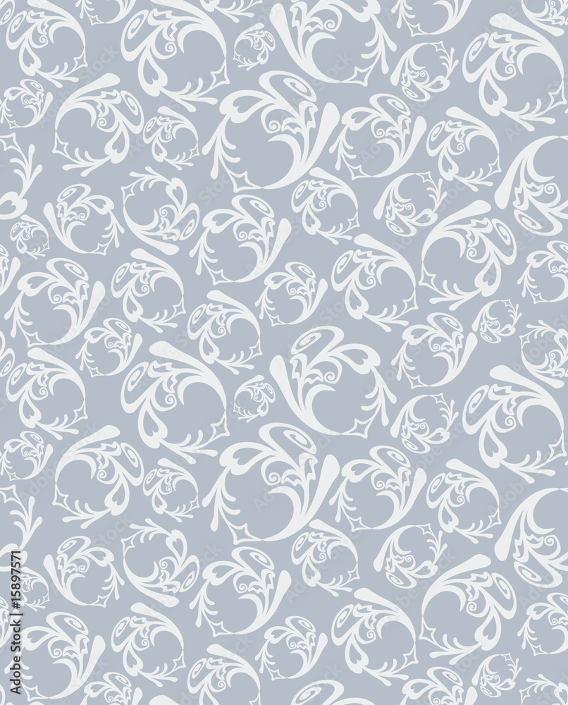 Seamless white round swirls wallpaper pattern on a grey background