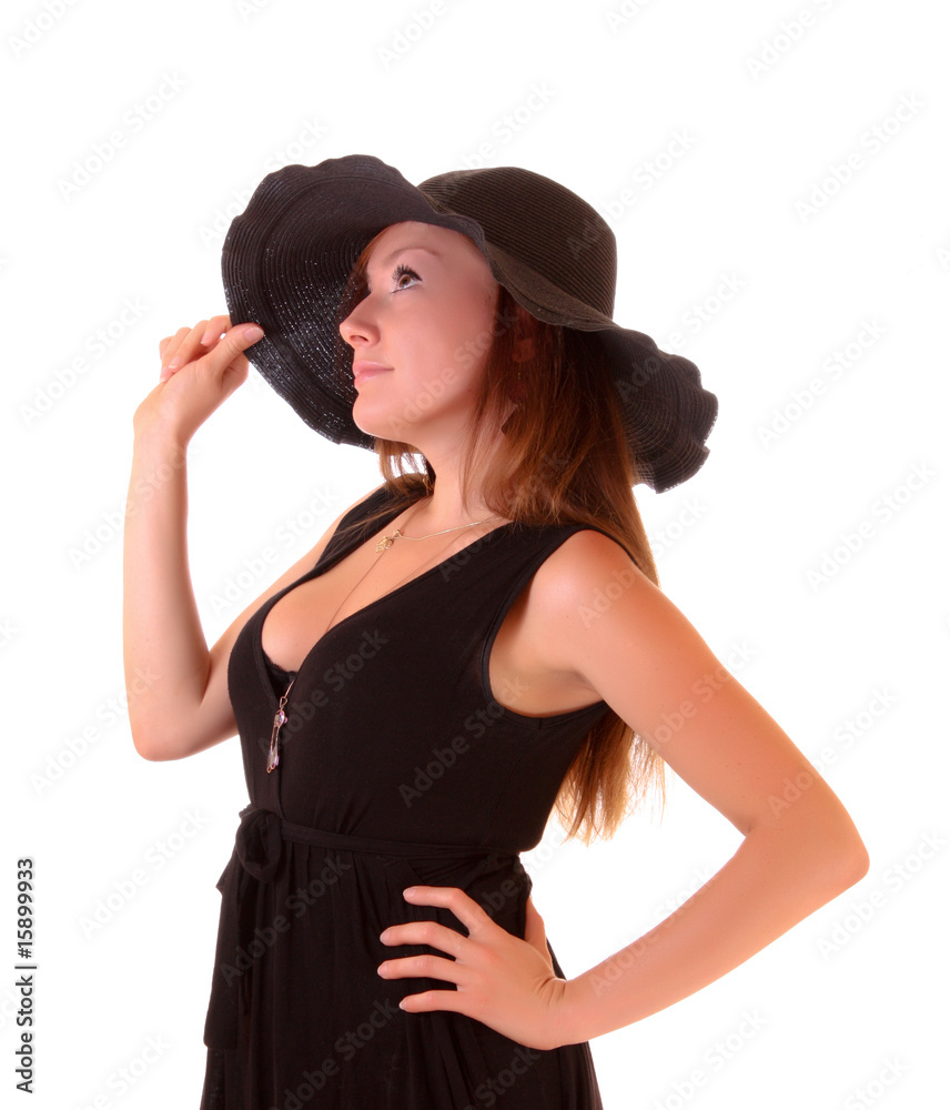 Young woman portrait in hat isolated on white Young woman portrait in hat isolated on white