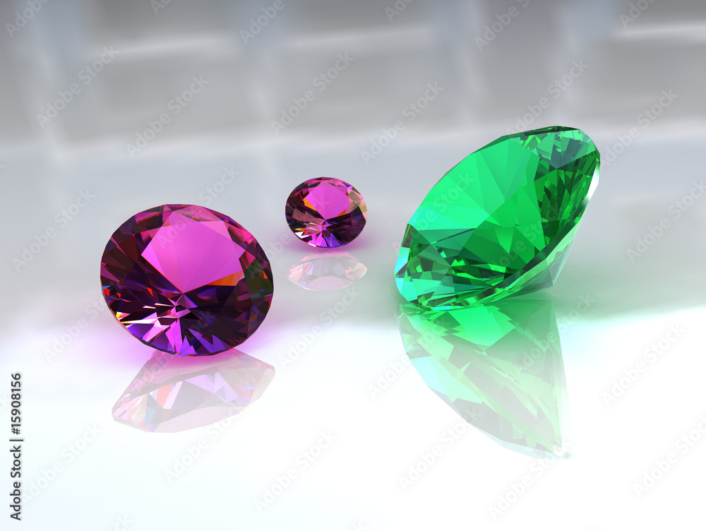 Set of Amethyst and Emerald Gems - High Resolution 3D Set of Amethyst and Emerald Gems - High Resolution 3D
