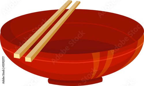 red bowl and chopsticks