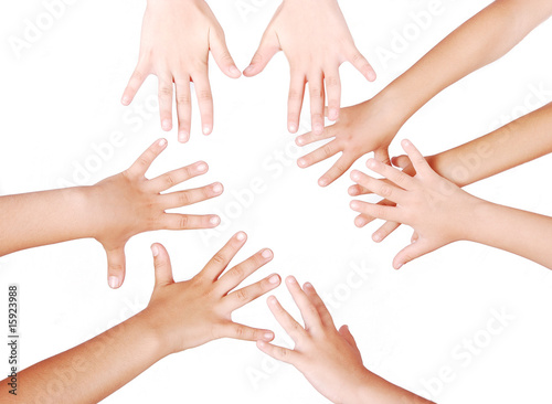 Group of several pairs of children hands
