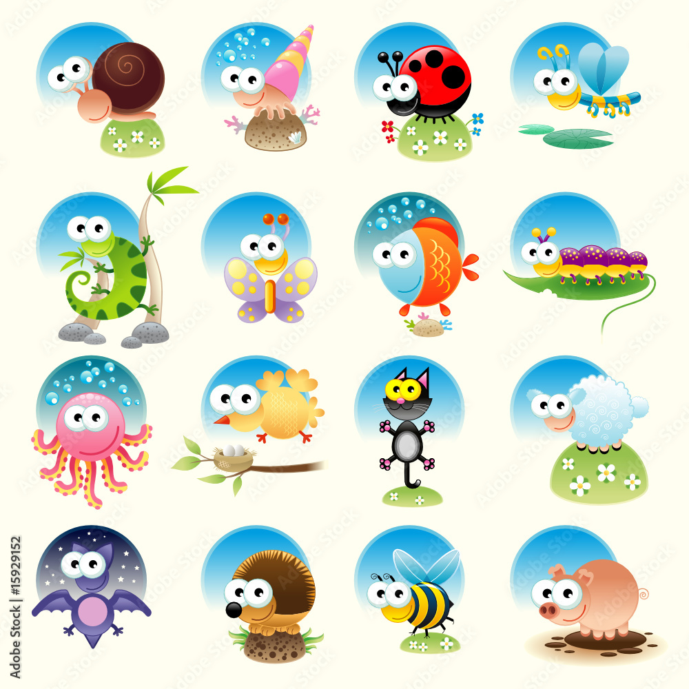 Naklejka premium Family of funny animals