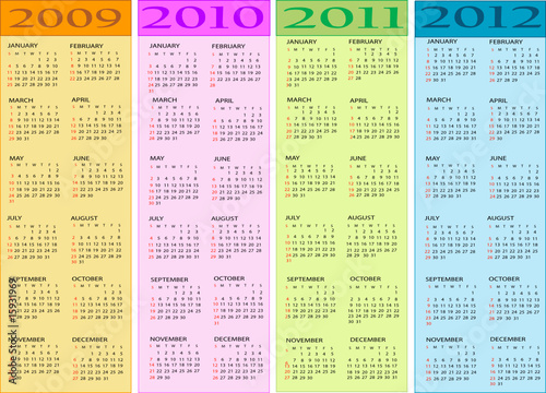 Calendar, New Year 2009, 2010, 2011, 2012