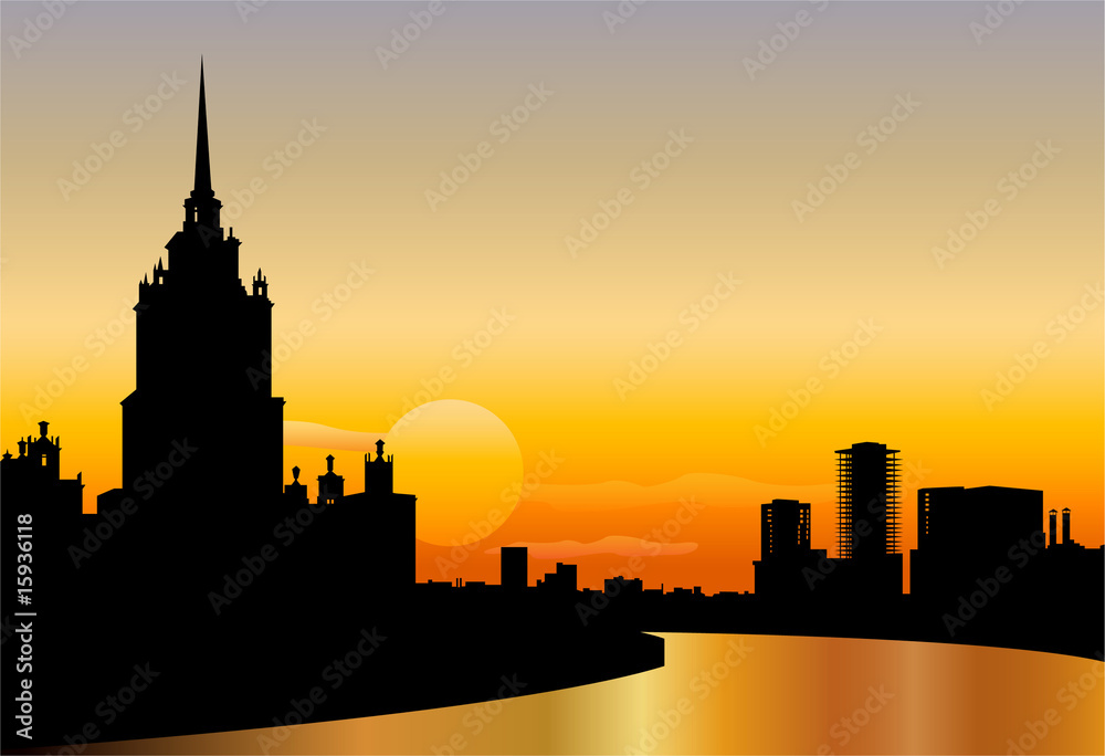 Fototapeta premium moscow silhouette skyline sunset vector