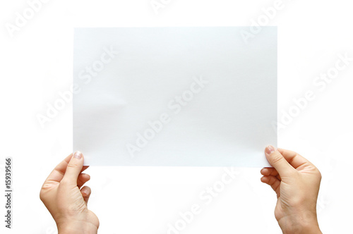 paper banner in hand isolated on white background