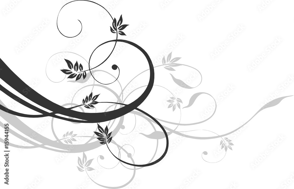 Filigrane Ranke, mit Blumen, floral, schwarz