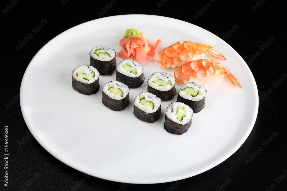 Japanese sushi set with shrimps Japanese sushi set with shrimps