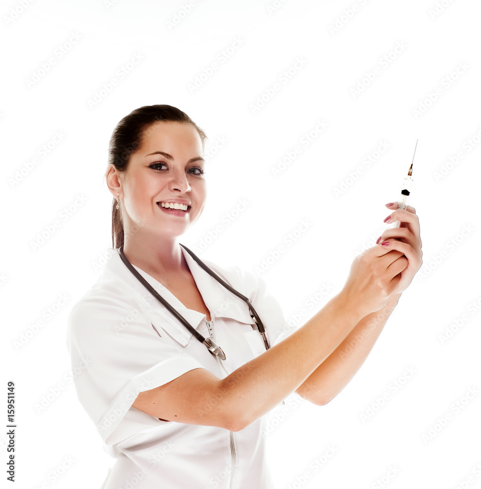Smiling medical doctor with stethoscope. Isolated over white bac Smiling medical doctor with stethoscope. Isolated over white bac