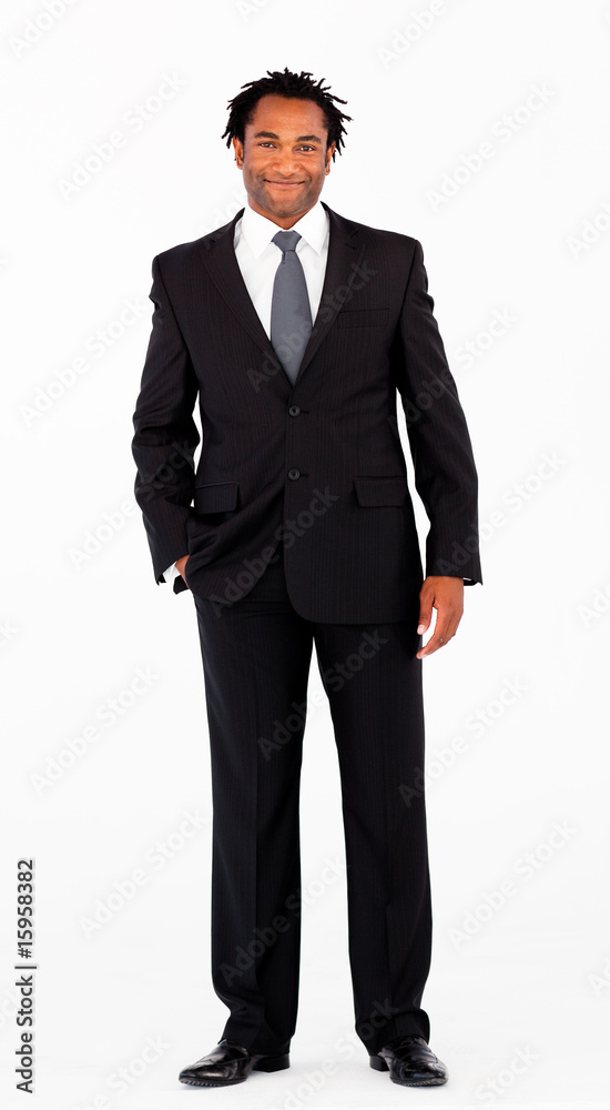 Handsome businessman standing in front of camera Handsome businessman standing in front of camera