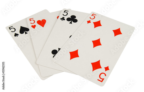 four five playing cards isolated on white background