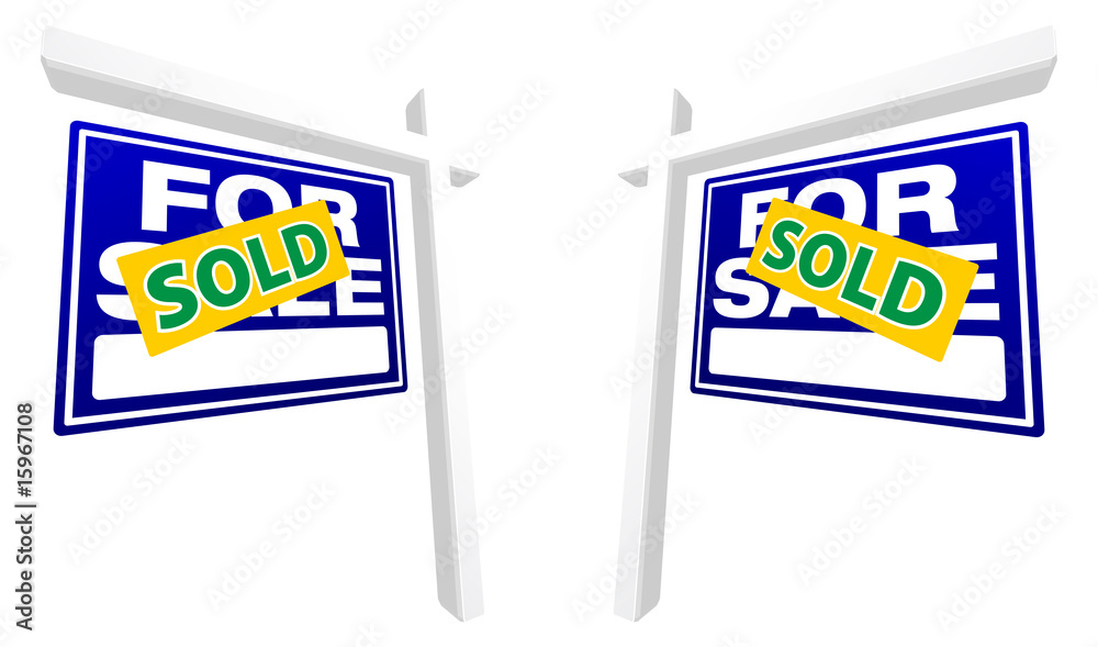 Pair of Vector Blue Sold For Sale Real Estate Signs Pair of Vector Blue Sold For Sale Real Estate Signs