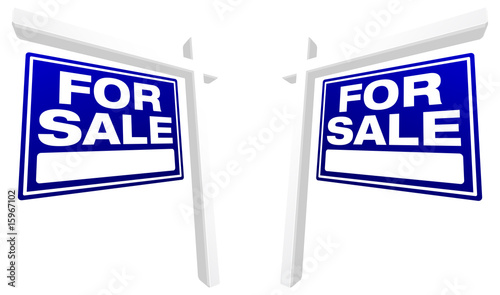Pair of Blue Vector For Sale Real Estate Signs in Perspective