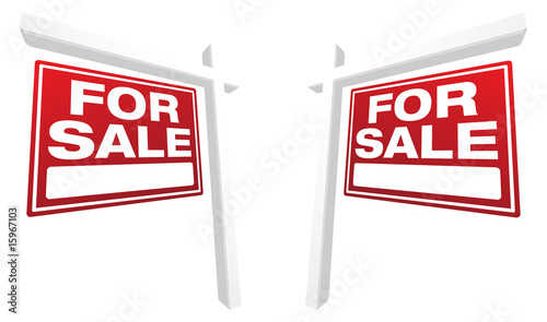Pair of Red Vector For Sale Real Estate Signs In Perspective