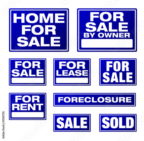 Various Blue Real Estate and Business Signs