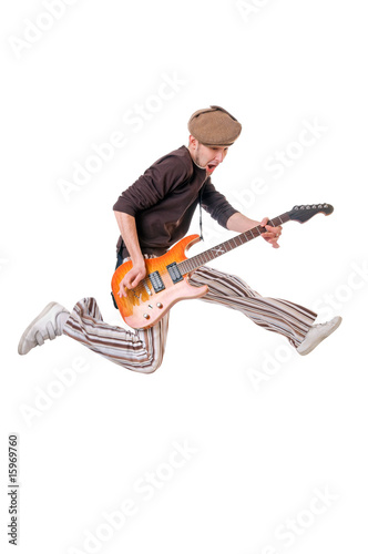 Cool guitarist on white