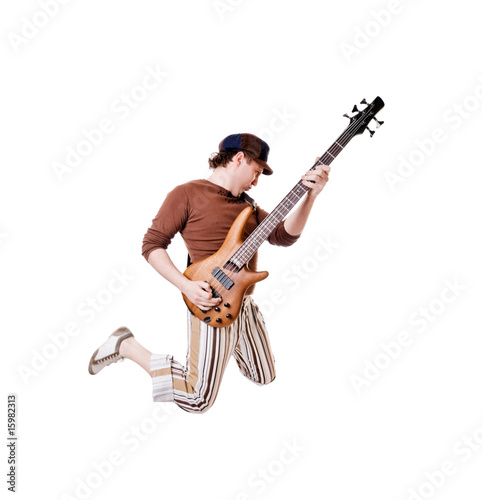 Cool guitarist on white