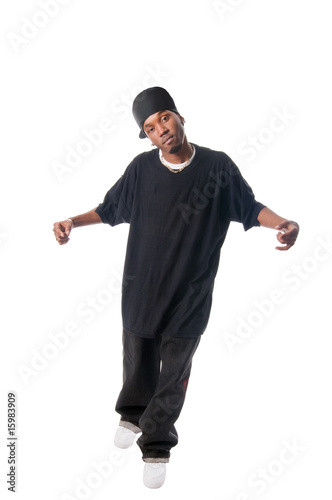 Cool young hip-hop man on white background