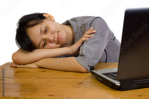 Business Woman Stress Using Laptop on White Background
