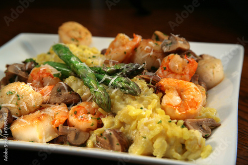 Shrimp and Scallops with Yellow Rice and Asparagus