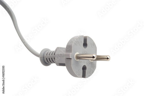 electric gray plug on white background