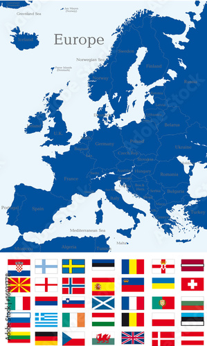 europe continent with countries flags