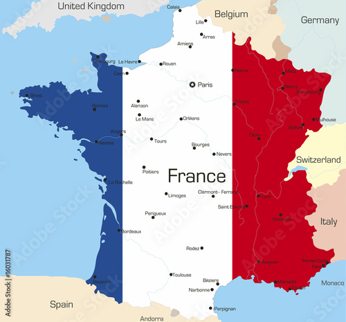 France country coloured by national flag