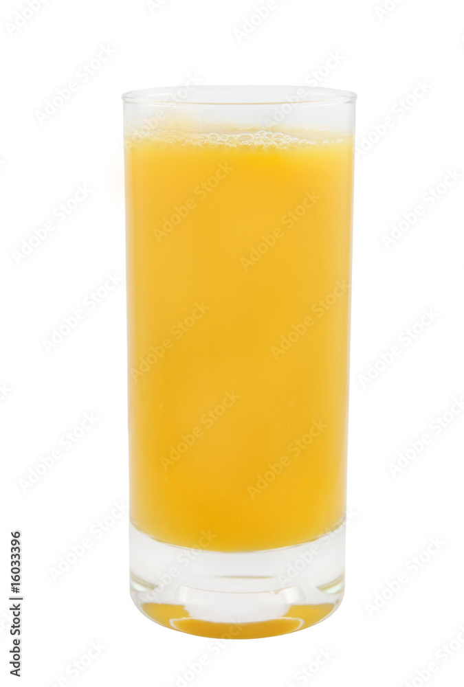 Orange juice in glass isolated on white