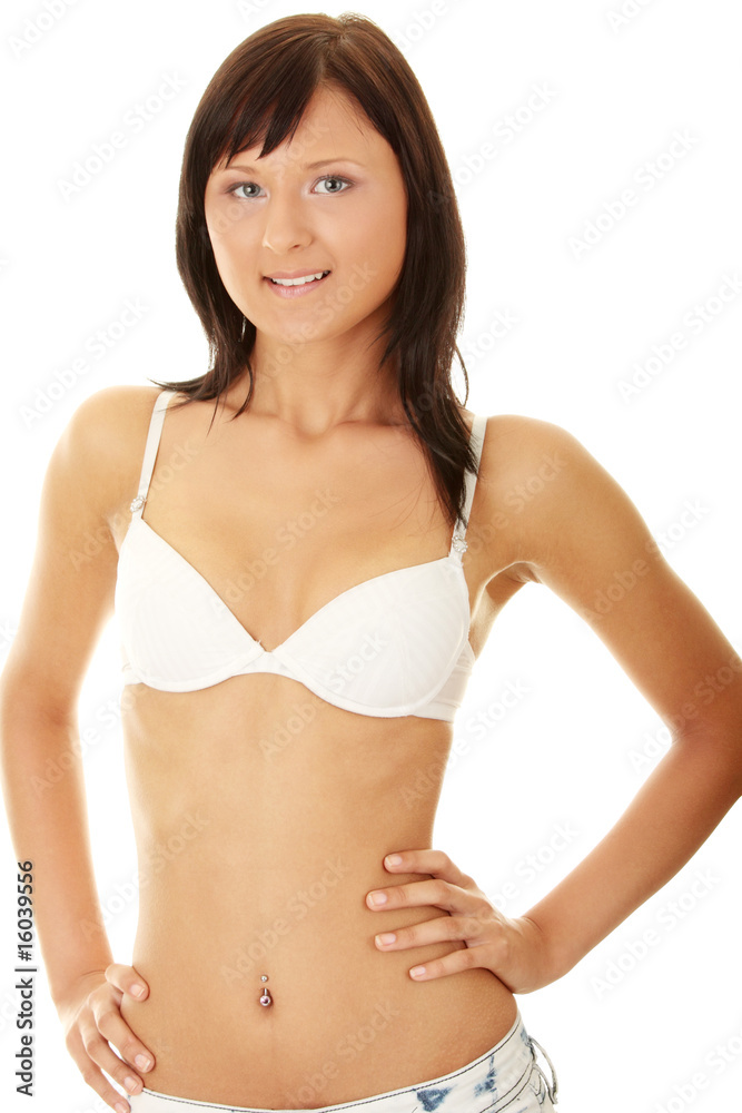 Young sexy woman in bra and jeans Young sexy woman in bra and jeans