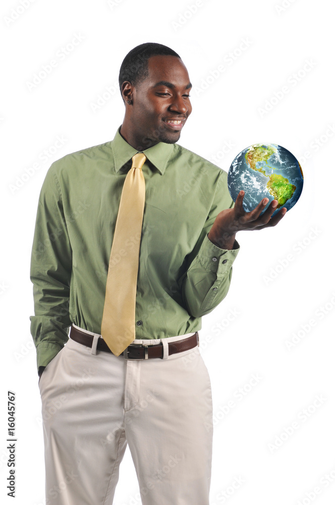 Black businessman holding the earth Black businessman holding the earth