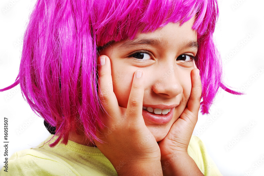 Adorable girl with pink hair and facial gesture Adorable girl with pink hair and facial gesture