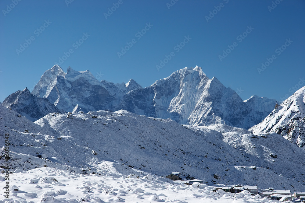 Gokyo mountain village after snowfall, Himalayas, Nepal