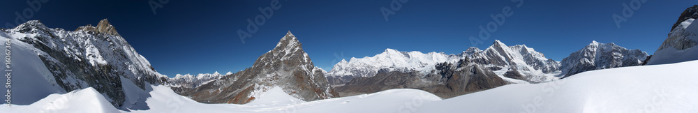 Fototapeta Mountain landscape wide panorama with Cho Oyu in background, Himalayas, Nepal