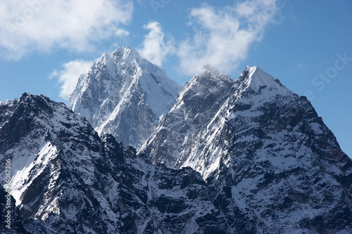 Impregnable rock summits covered with snow and ice, Himalaya, Nepal