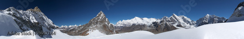Mountain landscape wide panorama with Cho Oyu in background, Himalayas, Nepal