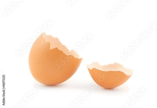 Broken eggshell isolated on white background